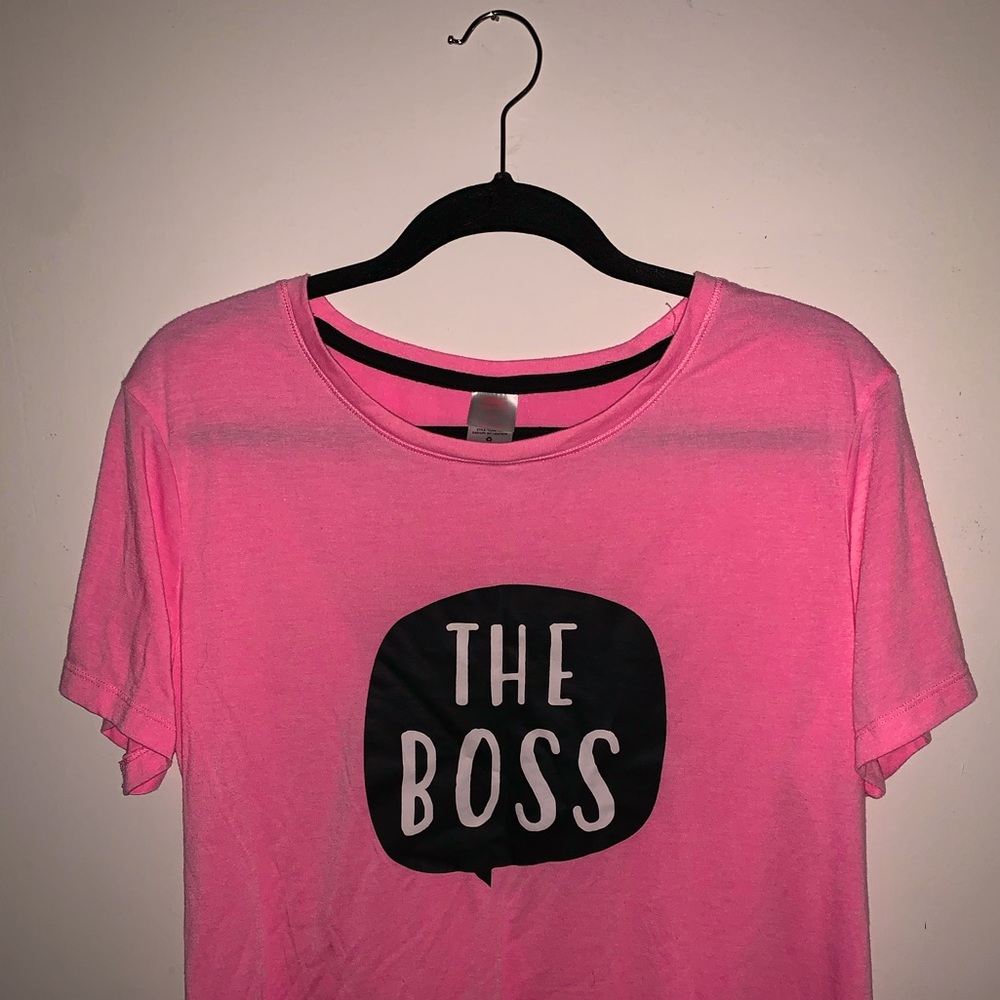 Bright pink “the boss” top